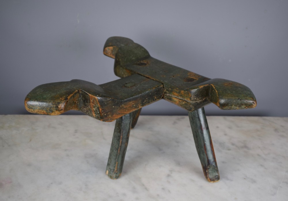 Antique Naive Folk Art Midwife's Birthing Stool in original paint View IV