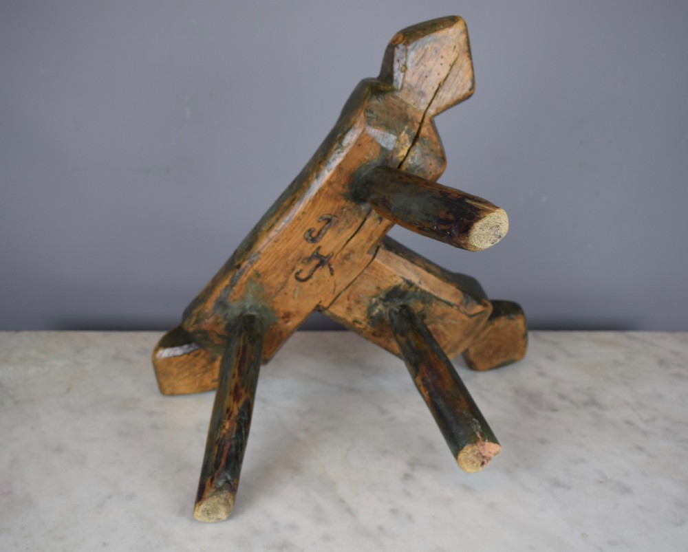 Antique Naive Folk Art Midwife's Birthing Stool in original paint View VI