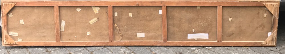 Large Italian Trompe L'oeil architectural oil painting of a mask and swags of fruit View X