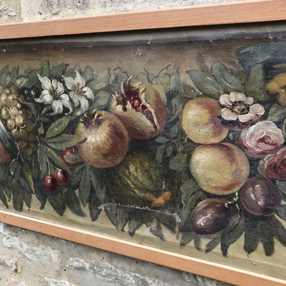 Large Italian Trompe L'oeil architectural oil painting of a mask and swags of fruit View XI