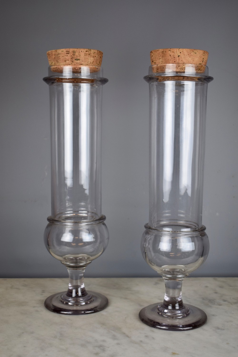 Pair of French hand blown glass apothecary chemist jars