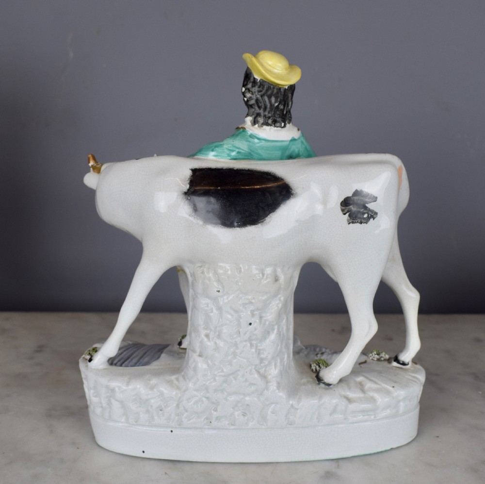 Victorian Staffordshire pottery cow figure group View II