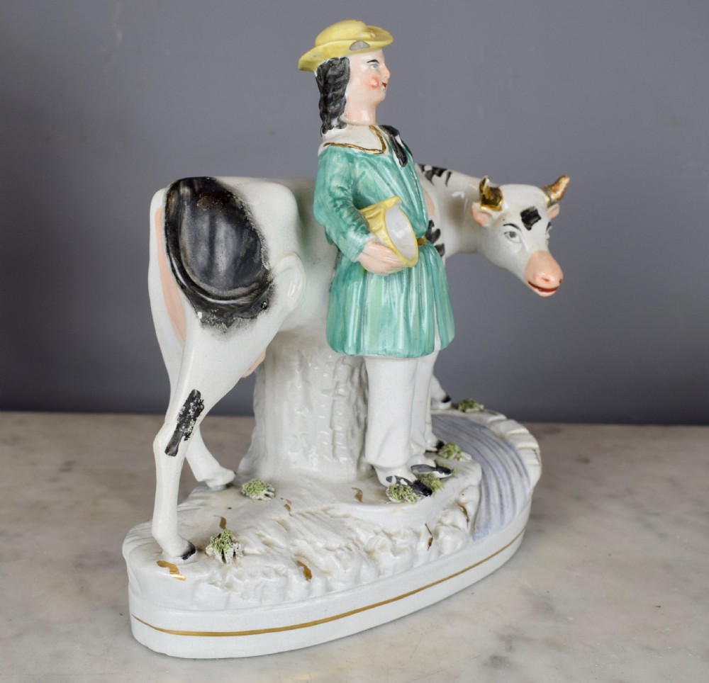 Victorian Staffordshire pottery cow figure group View III