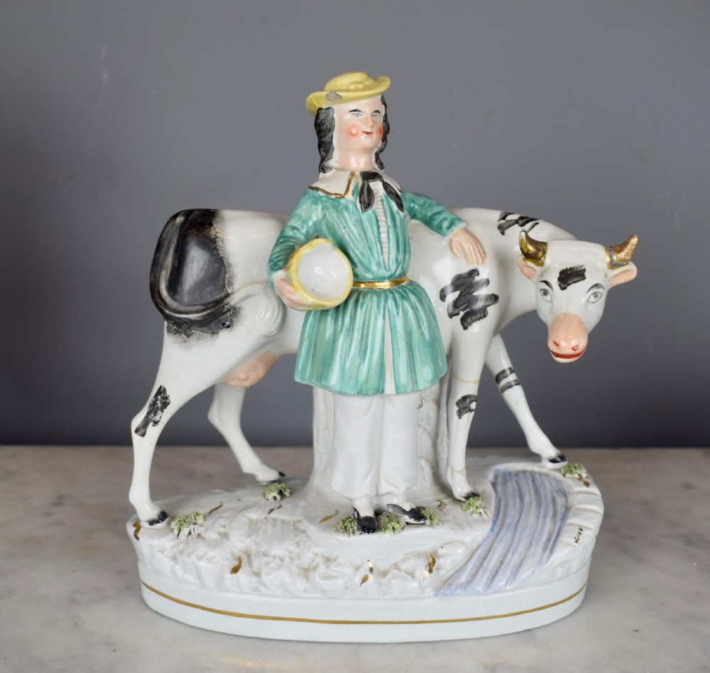 Victorian Staffordshire pottery cow figure group View IV