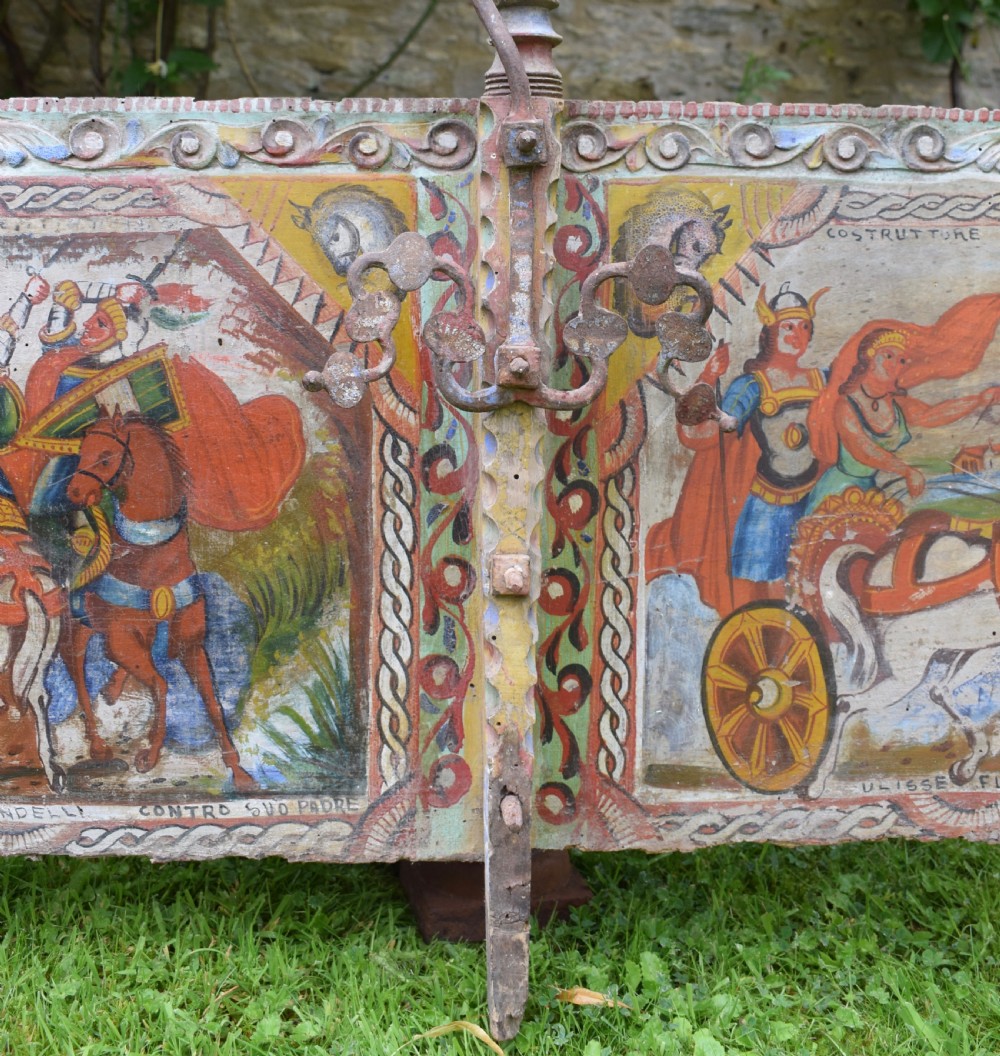 Sicillian Fok Art Hand Painted and Carved Cart Panel View V