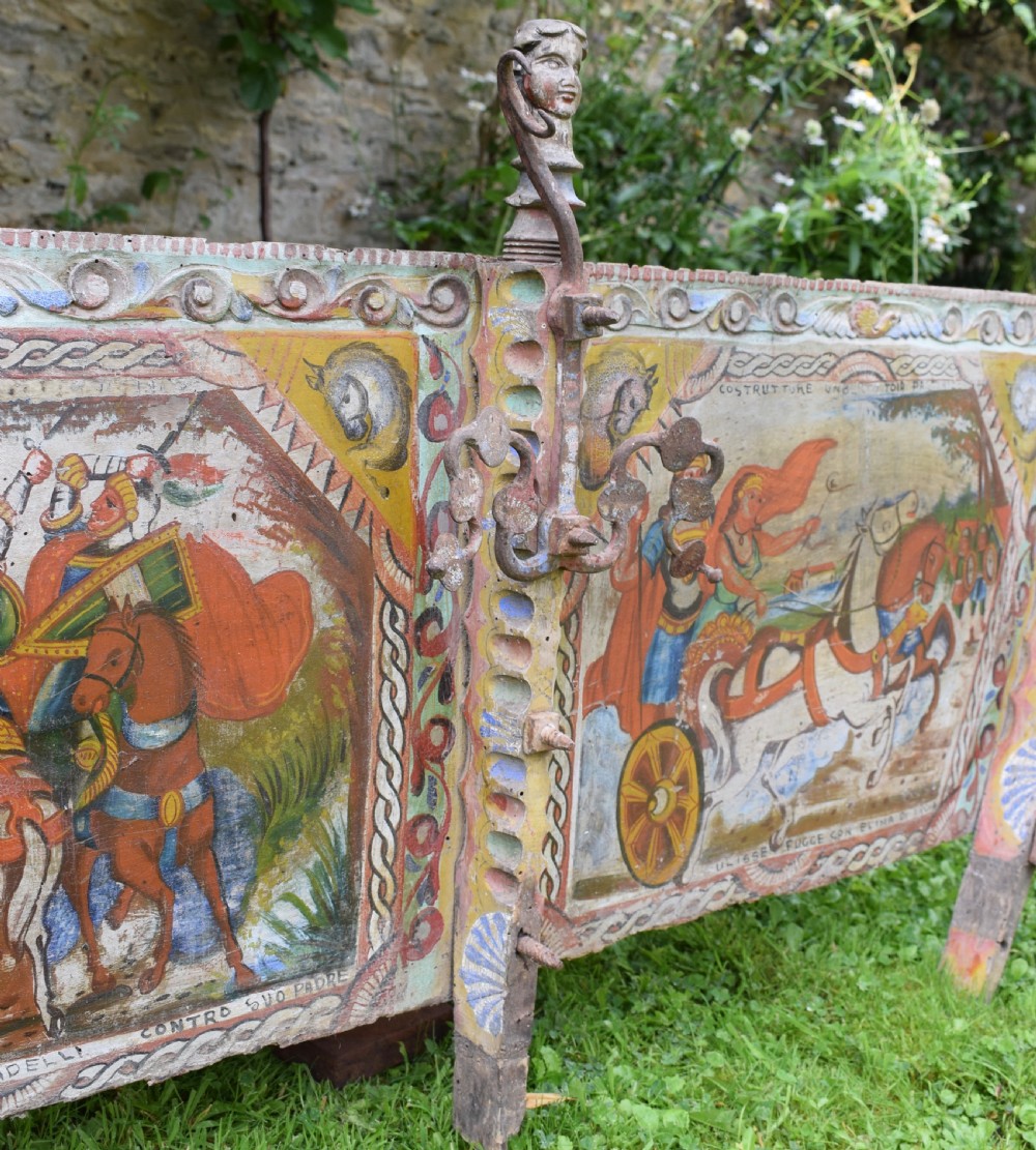 Sicillian Fok Art Hand Painted and Carved Cart Panel View VI
