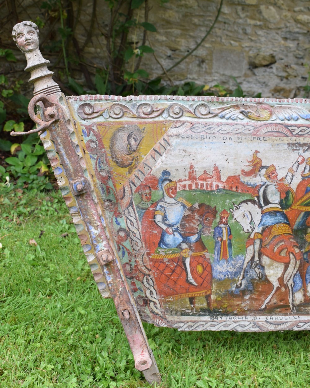 Sicillian Fok Art Hand Painted and Carved Cart Panel View VIII
