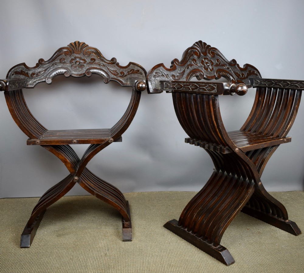Pair of Italian X framed Savonarola chairs