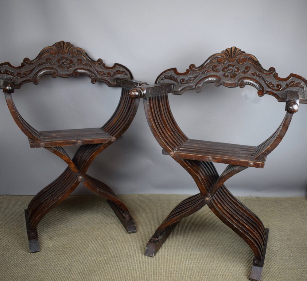 Pair of Italian X framed Savonarola chairs View III