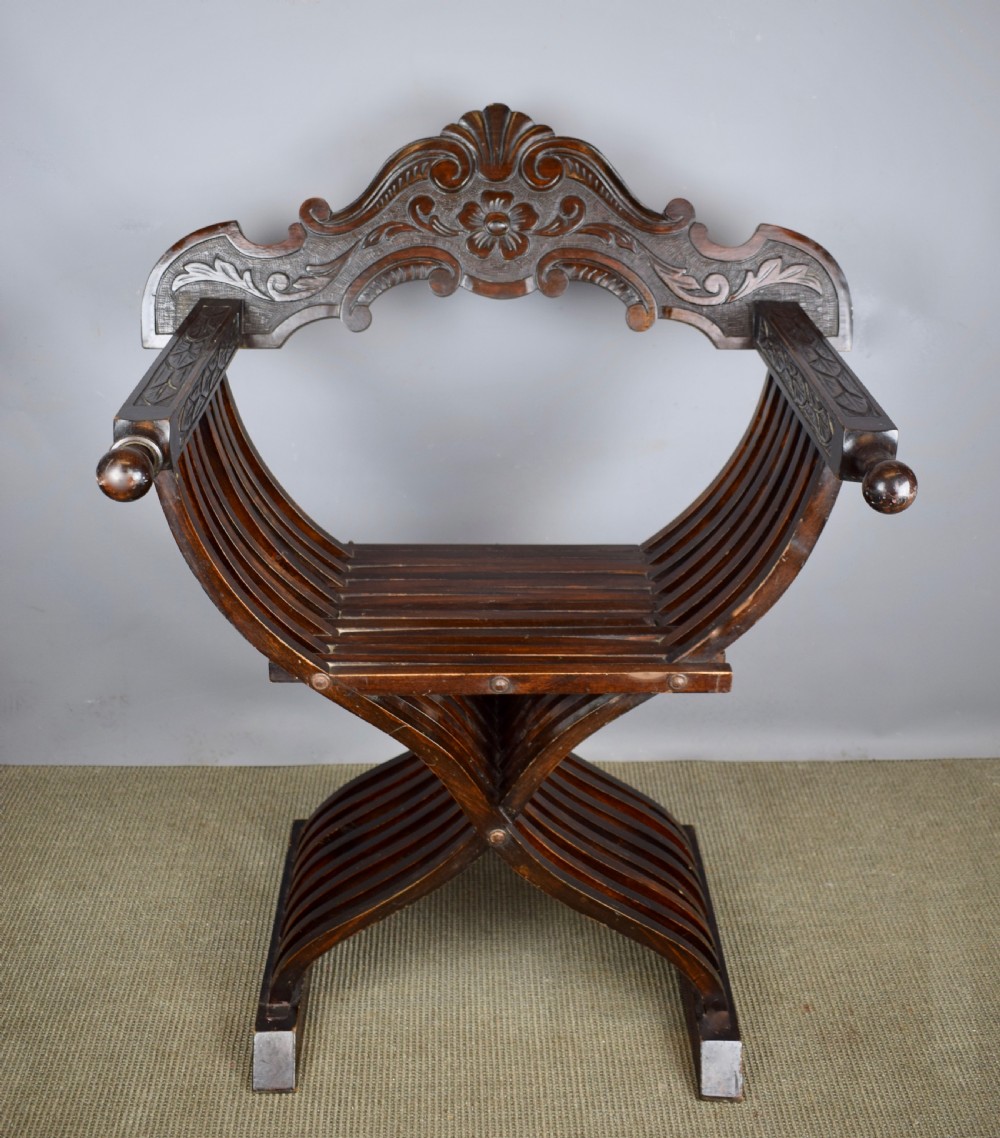 Pair of Italian X framed Savonarola chairs View IV