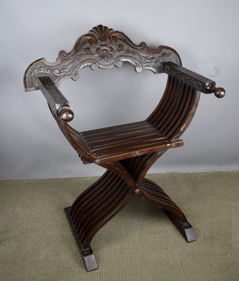 Pair of Italian X framed Savonarola chairs View V