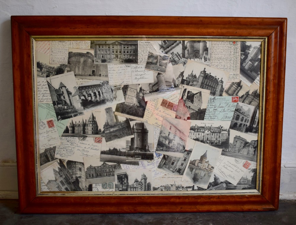 Framed Montage of Postcards of French Chateau addressed to the Curzon family