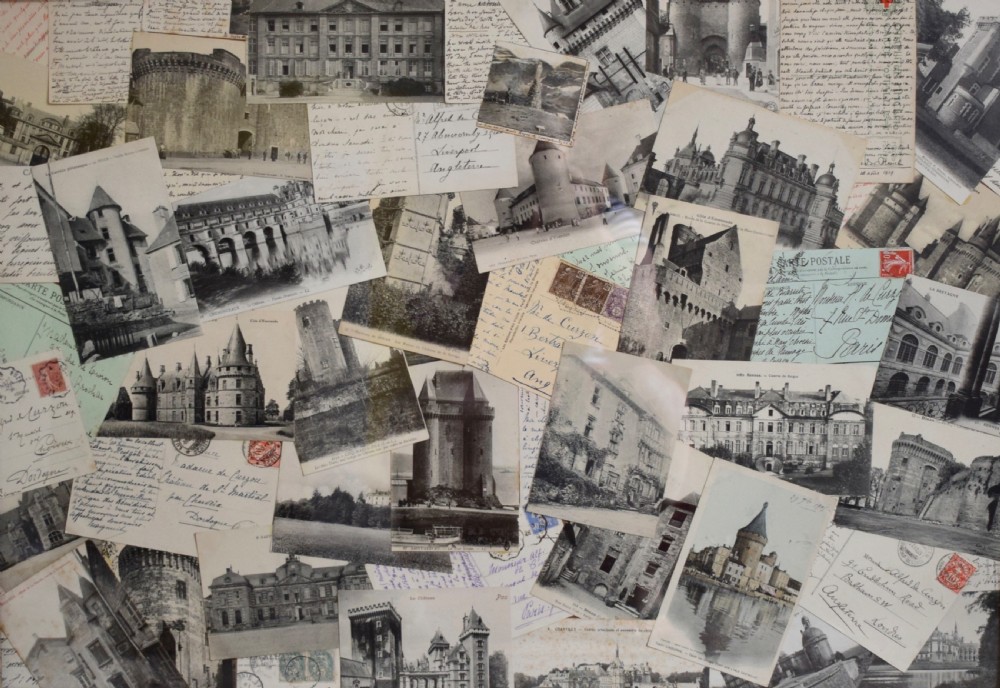 Framed Montage of Postcards of French Chateau addressed to the Curzon family View III