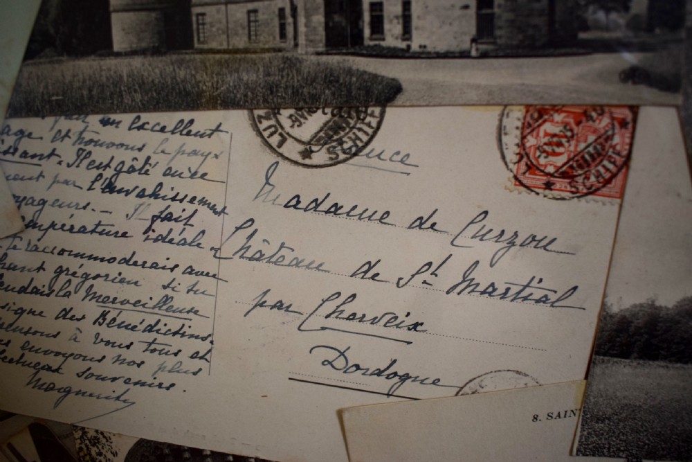 Framed Montage of Postcards of French Chateau addressed to the Curzon family View IV