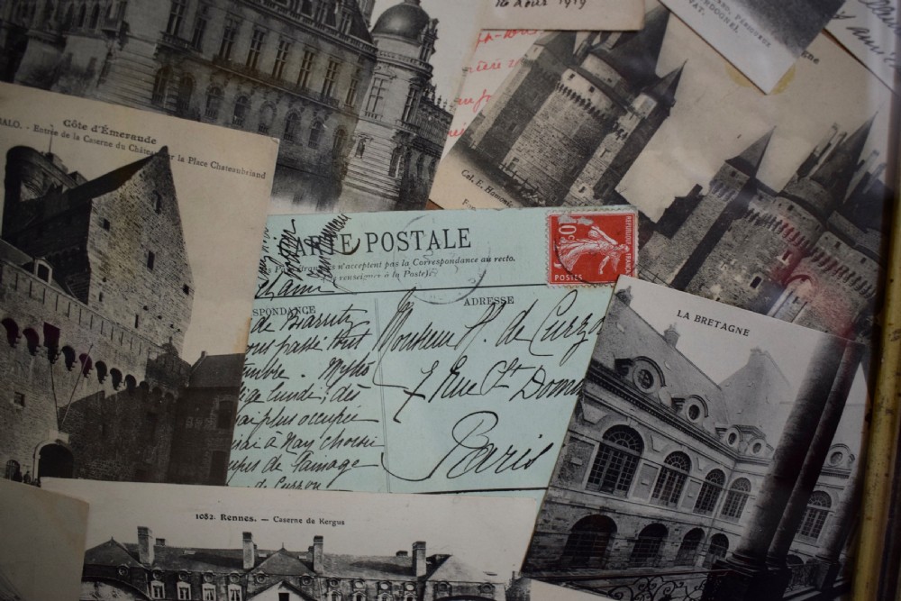 Framed Montage of Postcards of French Chateau addressed to the Curzon family View V