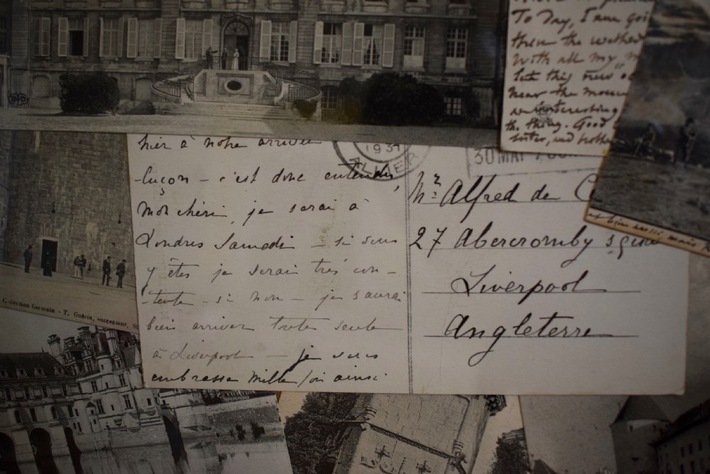 Framed Montage of Postcards of French Chateau addressed to the Curzon family View VI