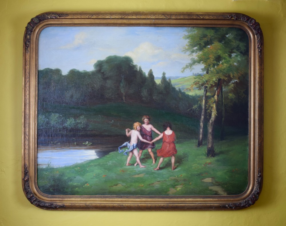 Paul Weber Oil on Canvas of Woodland Nymphs beside a river View II