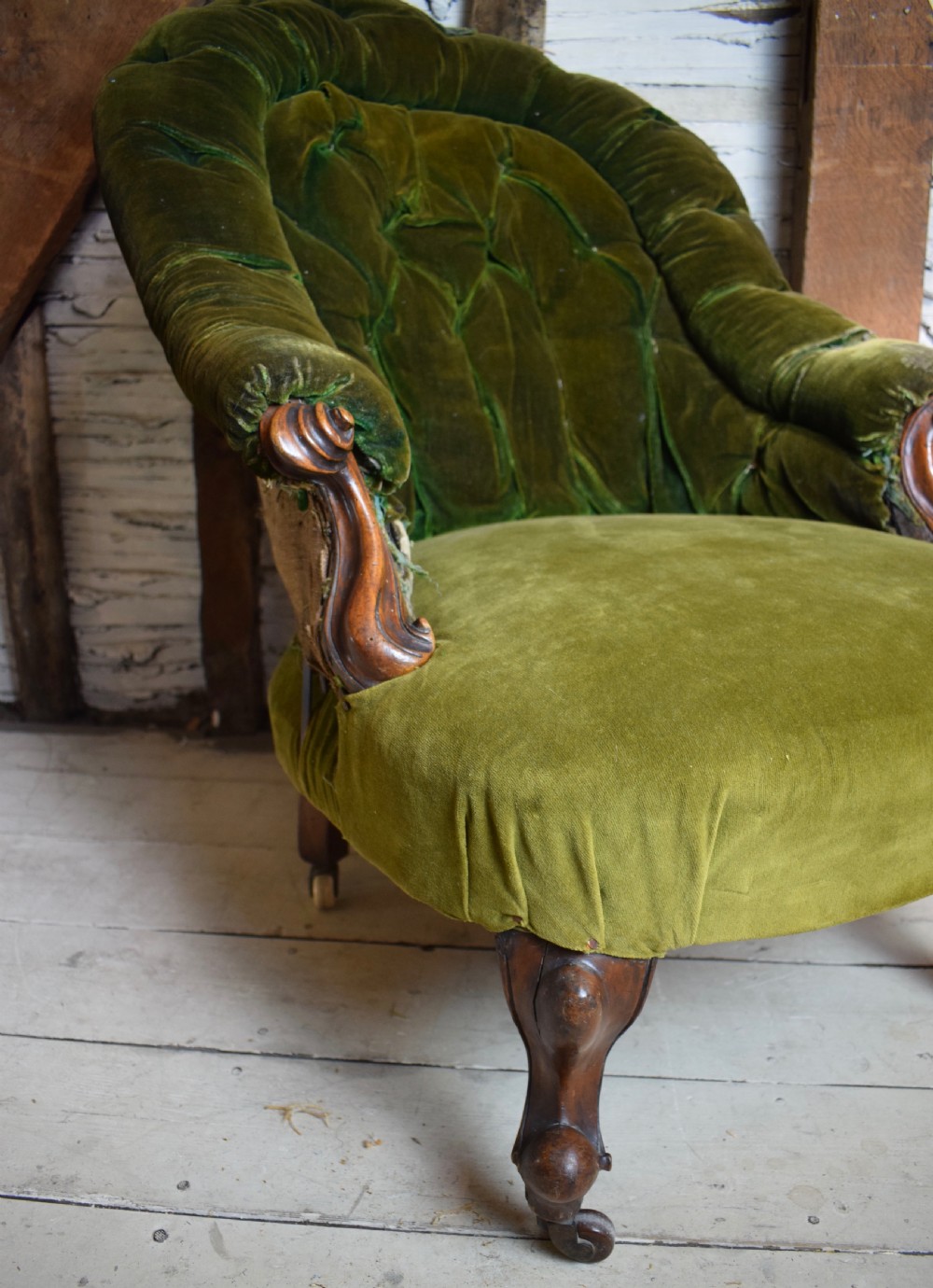 Antique Victorian Button Back Mahogany Library Armchair for recovering
 View III