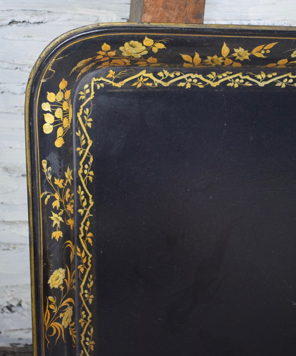 Large Regency William IV Papier Mache Tray with gilt foliate border View II