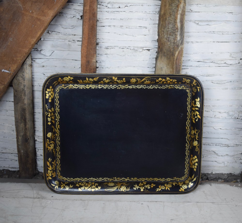 Large Regency William IV Papier Mache Tray with gilt foliate border View V