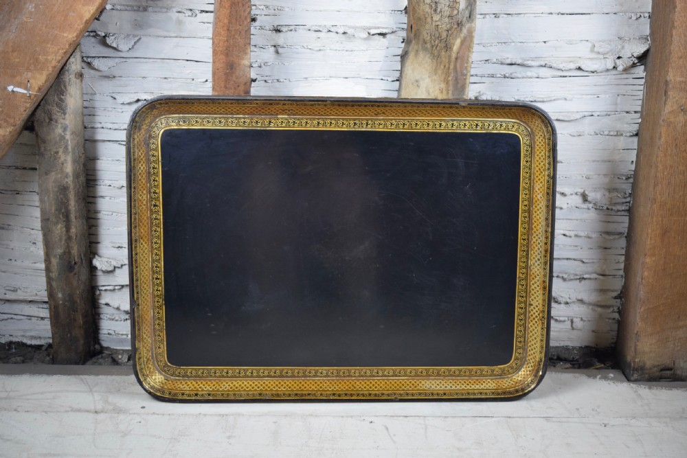 A large good quality Regency paper mâché tray with gilt decoration View II