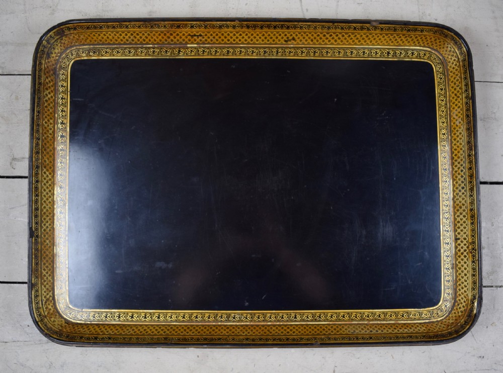A large good quality Regency paper mâché tray with gilt decoration View III