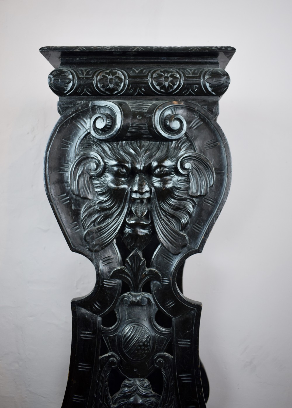 Antique Italian Renaissance Revival Grotesque Carved Sgabello Torchere / Plant Stand View II