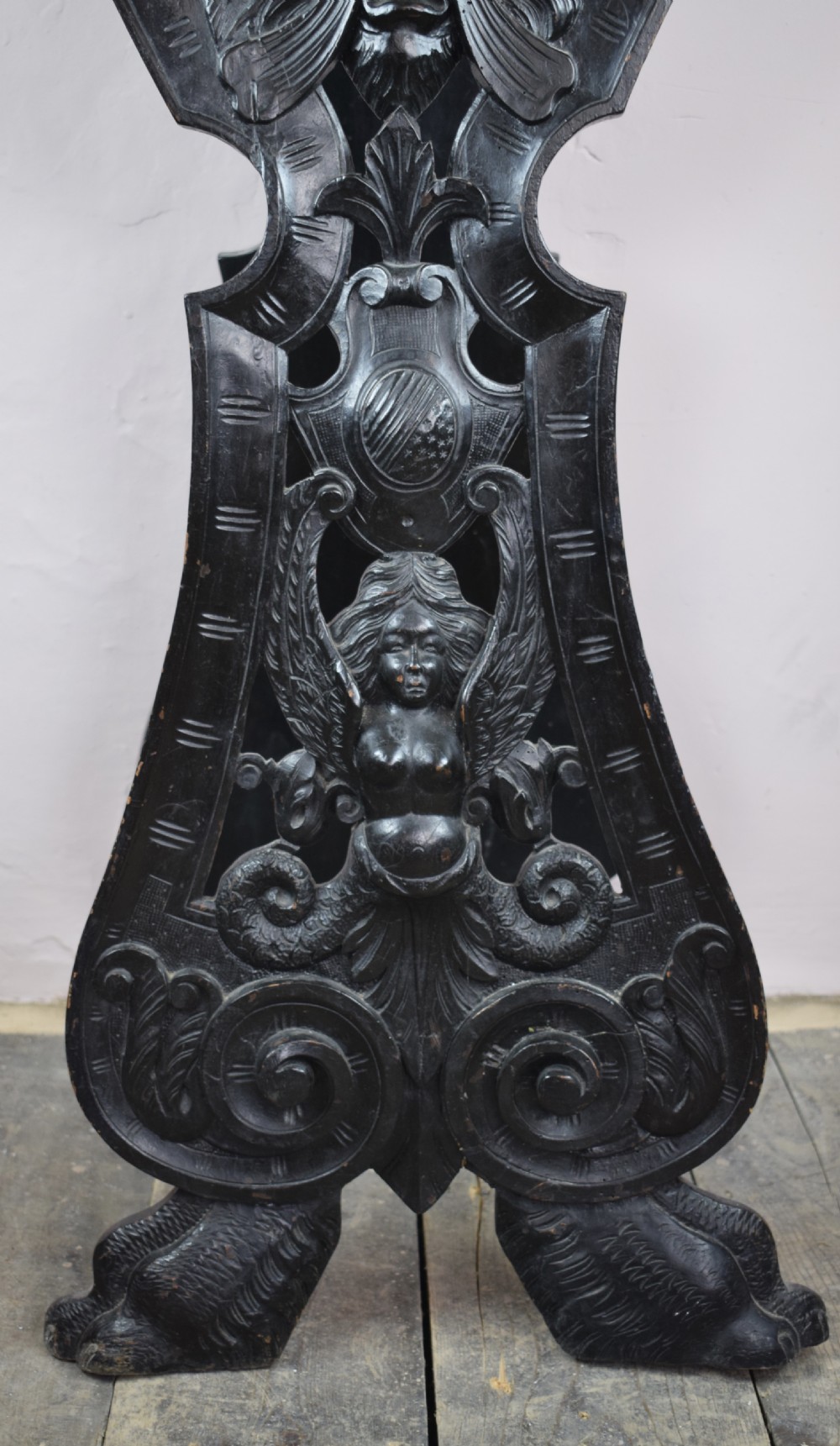 Antique Italian Renaissance Revival Grotesque Carved Sgabello Torchere / Plant Stand View IV