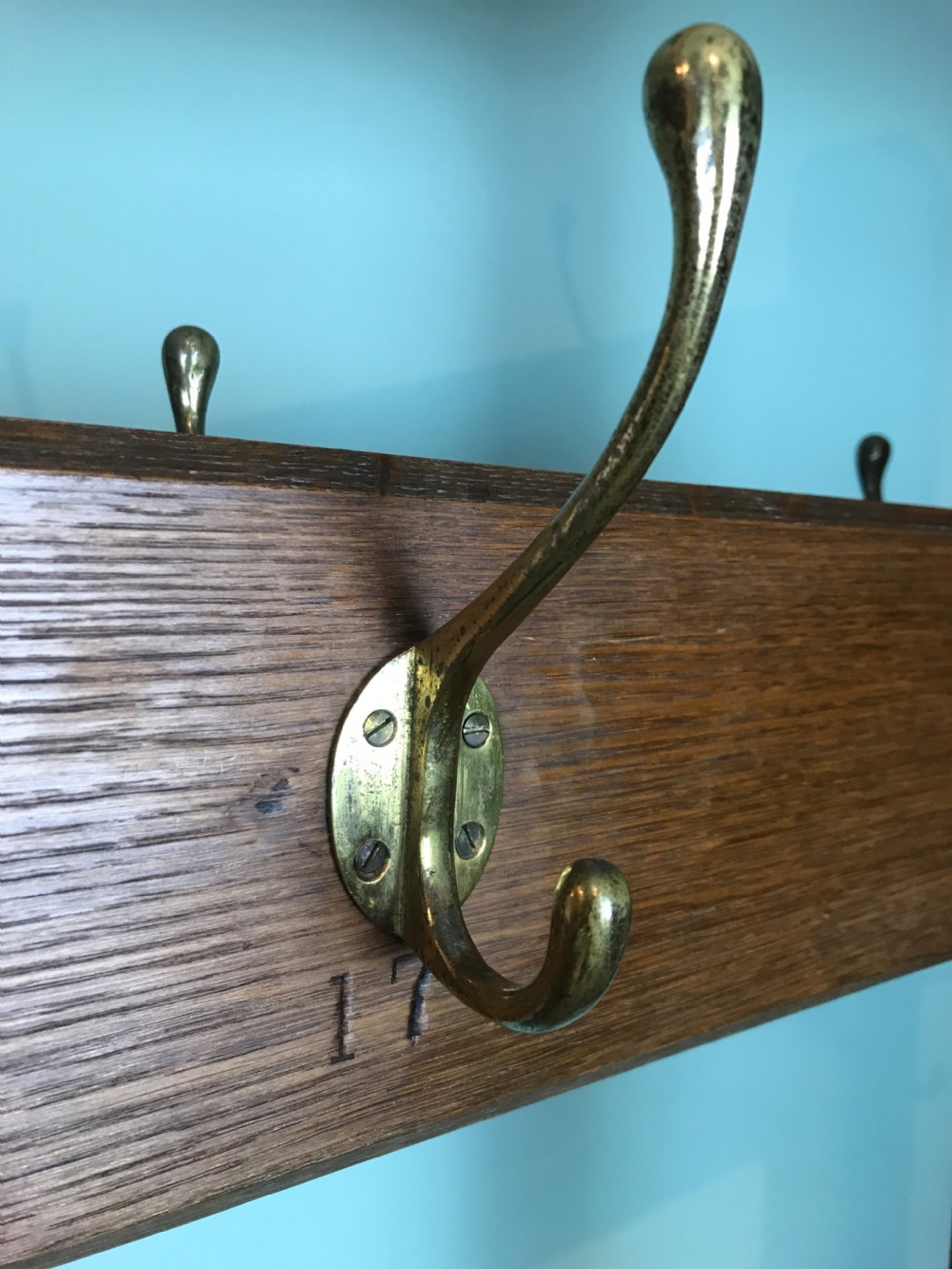 Large Edwardian Oak Schoolroom Cloakroom Coatrack View III