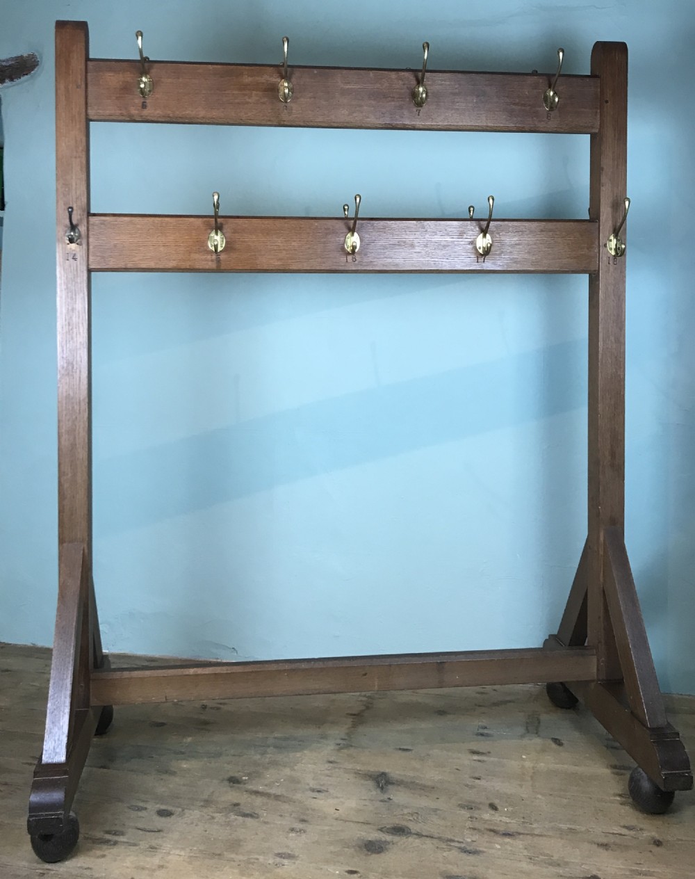 Large Edwardian Oak Schoolroom Cloakroom Coatrack View V
