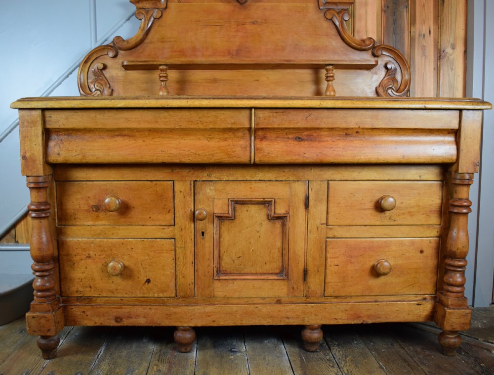 Antique Lancashire Style Pine Buffet Dresser Base View V