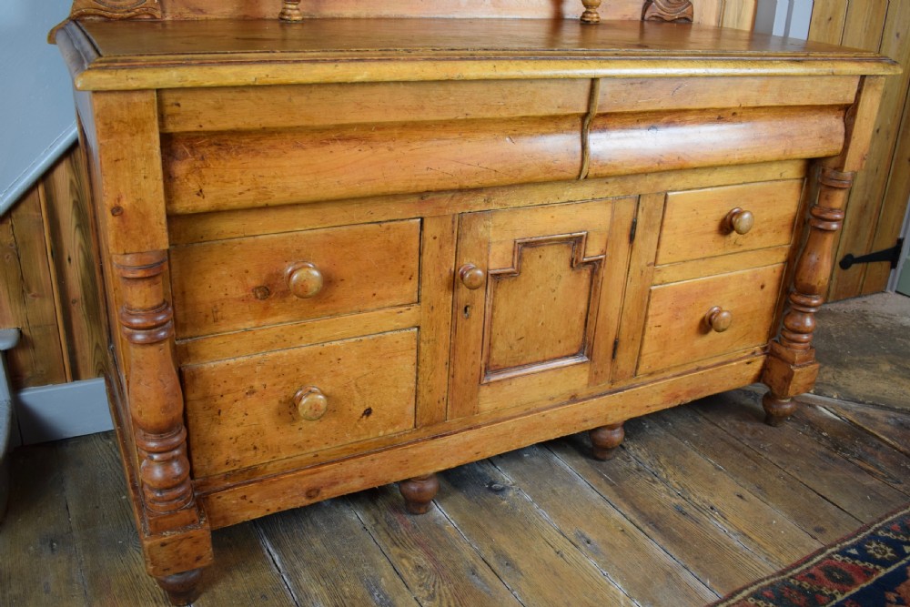 Antique Lancashire Style Pine Buffet Dresser Base View VI