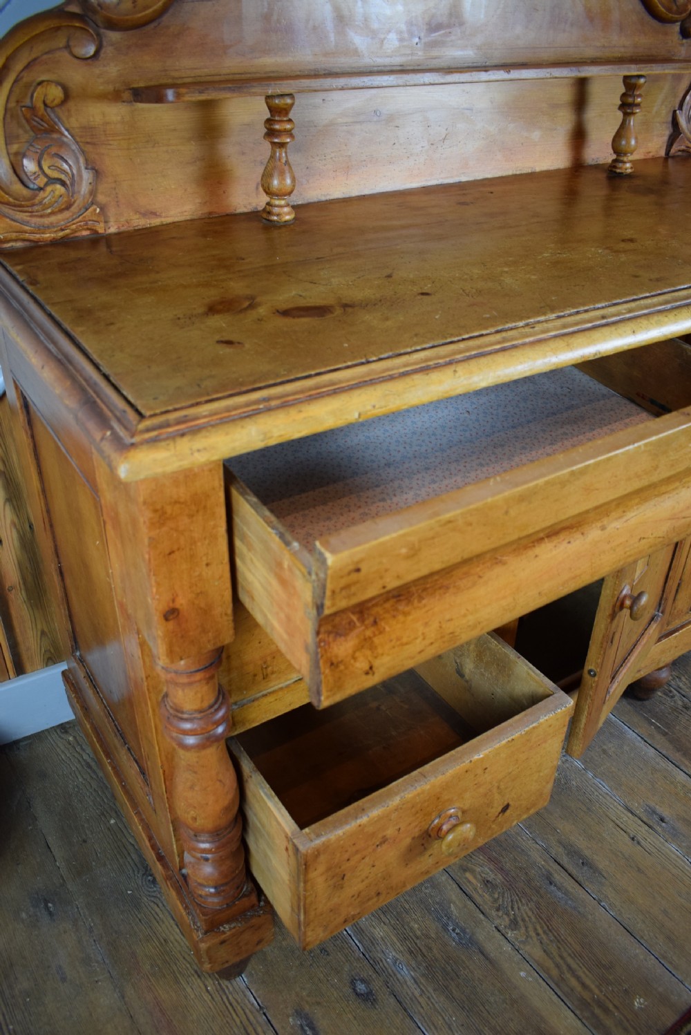 Antique Lancashire Style Pine Buffet Dresser Base View VII