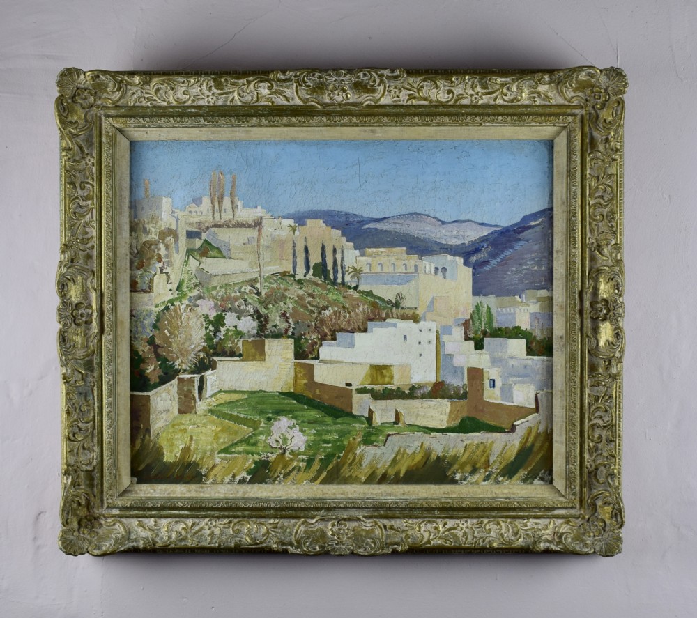 Norman Lloyd Oil on Canvas of a Mediterranean Hilltop Village View III