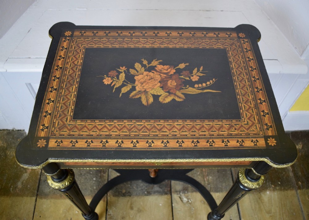 French Napoleon III Marquetry inlaid sewing / side table with gilt metal mounts View IV