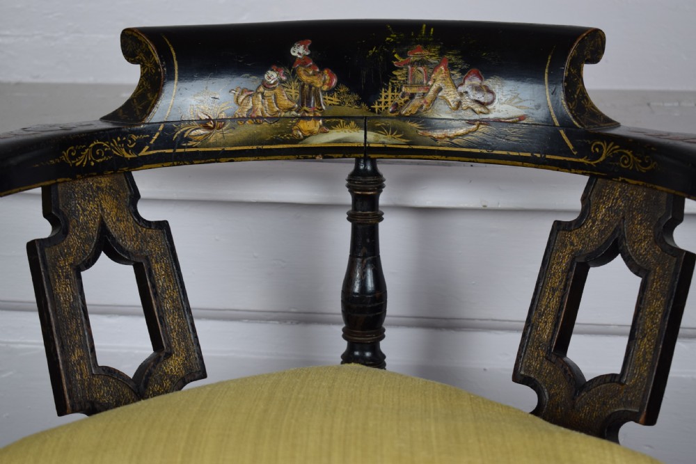 Edwardian Chinoiserie Decorated Black Lacquer Corner Chair View III