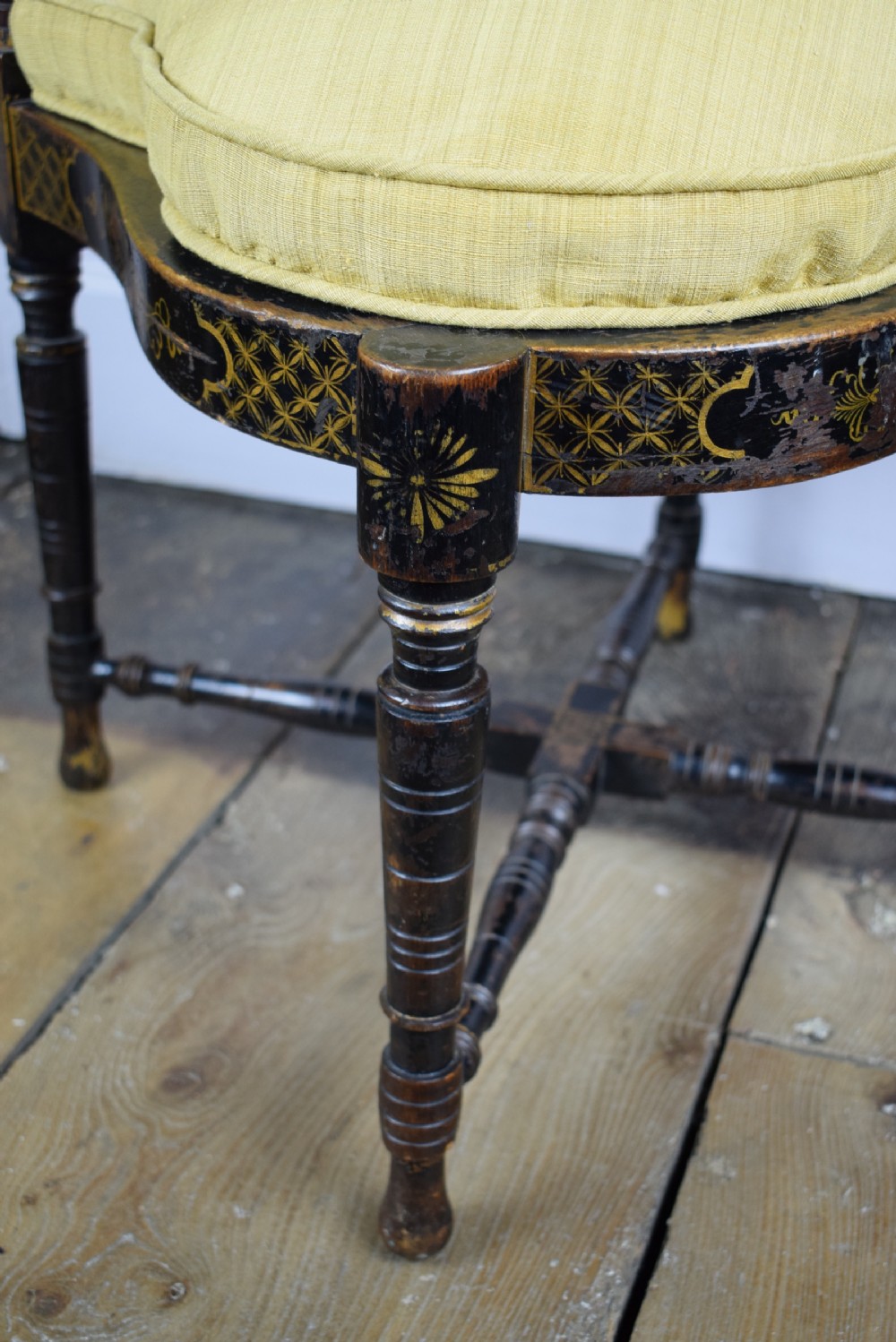 Edwardian Chinoiserie Decorated Black Lacquer Corner Chair View IV
