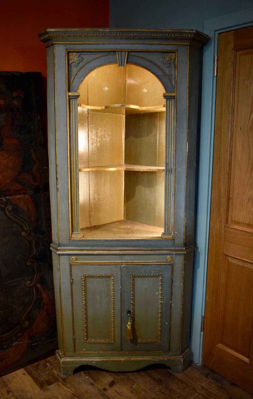 Antique 19th century Painted Corner Cupboard