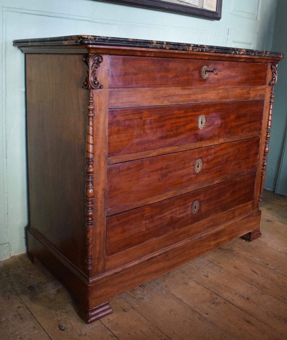 Antique French marble top commode chest of drawers