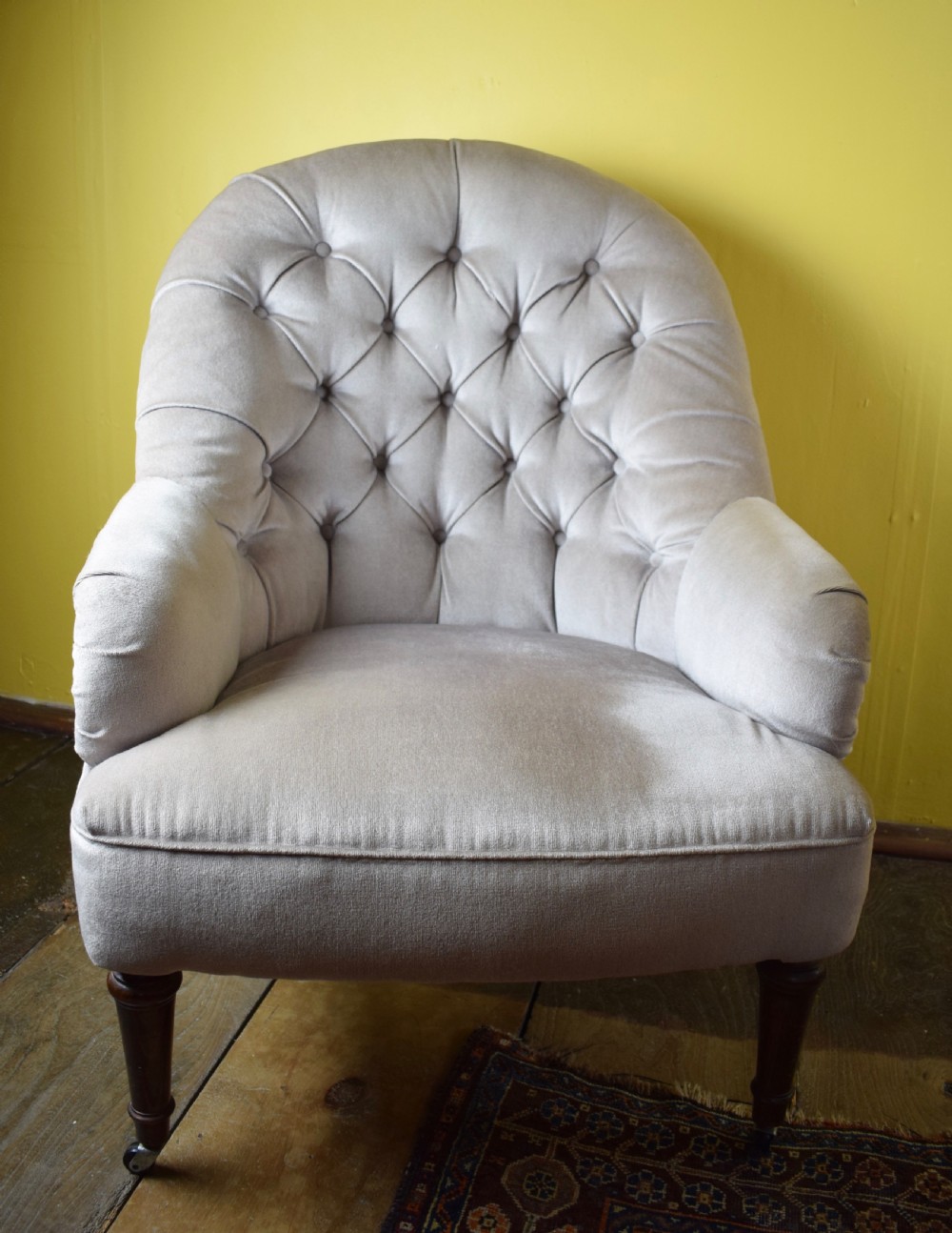 Pair of French button back tub armchairs View III