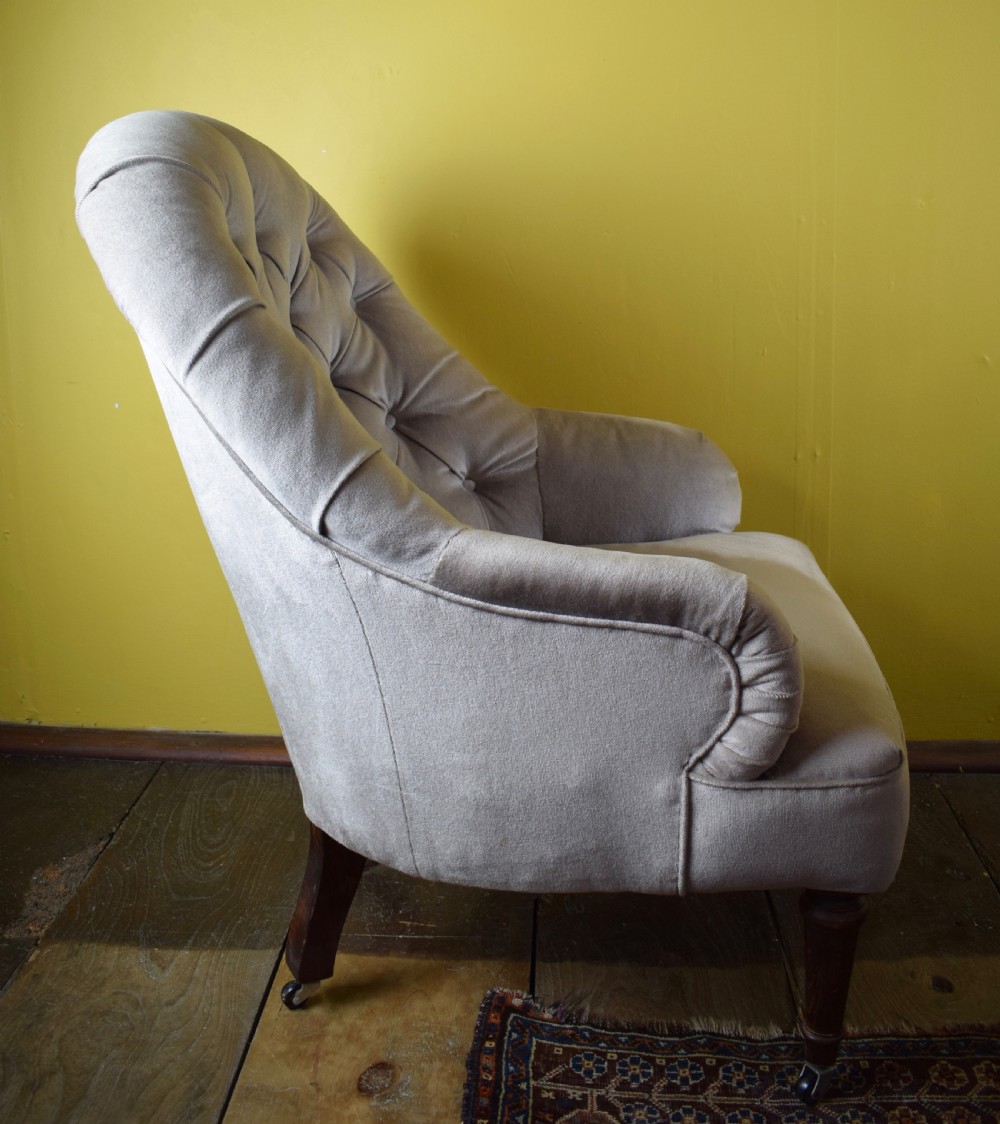 Pair of French button back tub armchairs View IV