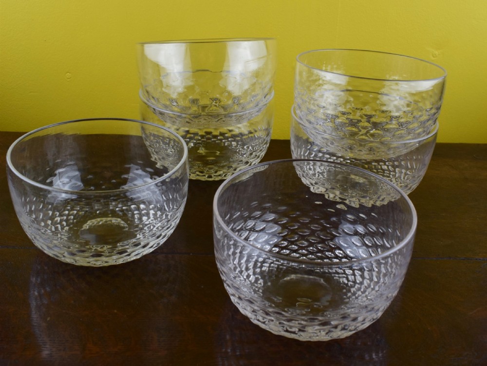 Set of Six Antique Victorian Blown Glass Finger Bowls with honeycomb moulding