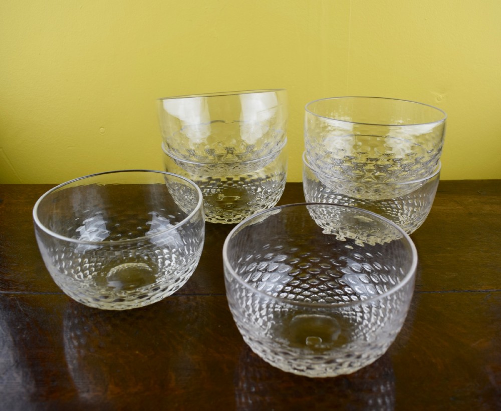 Set of Six Antique Victorian Blown Glass Finger Bowls with honeycomb moulding View II