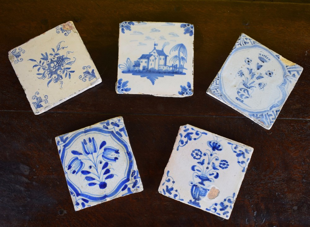 Five Delft Blue & White Tiles