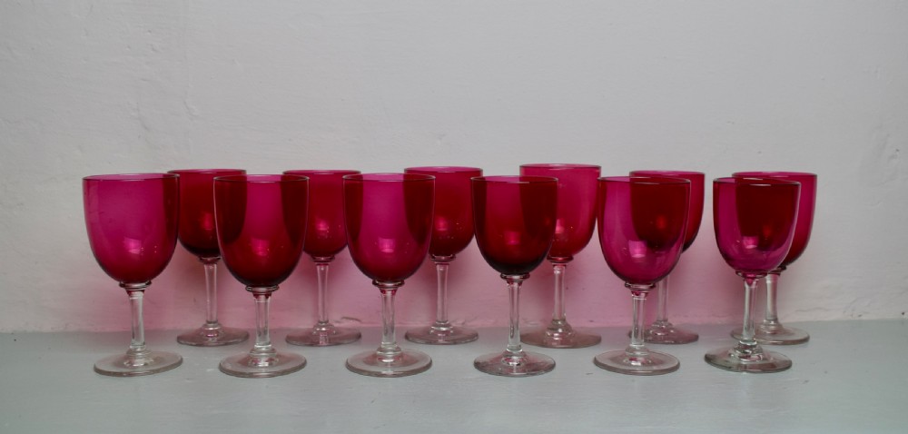 Twelve Victorian Cranberry Ruby Glass Drinking Glasses View II