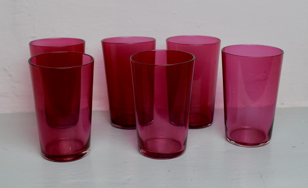 Set of Six Victorian Cranberry Ruby Glass Tumblers View II
