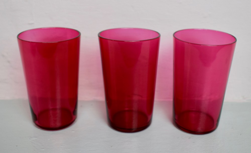 Set of Six Victorian Cranberry Ruby Glass Tumblers View IV