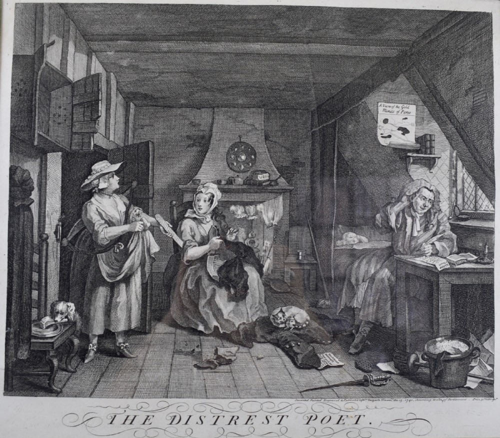 William Hogarth The Distrest Poet Engraving 1740