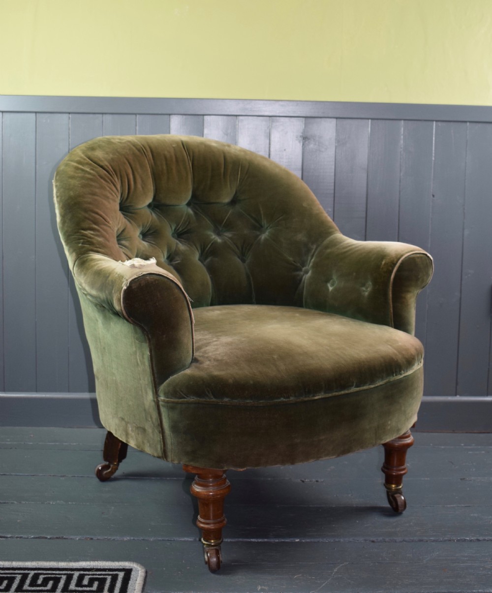 Antique Victorian Button Back Armchair for recovering
 View II