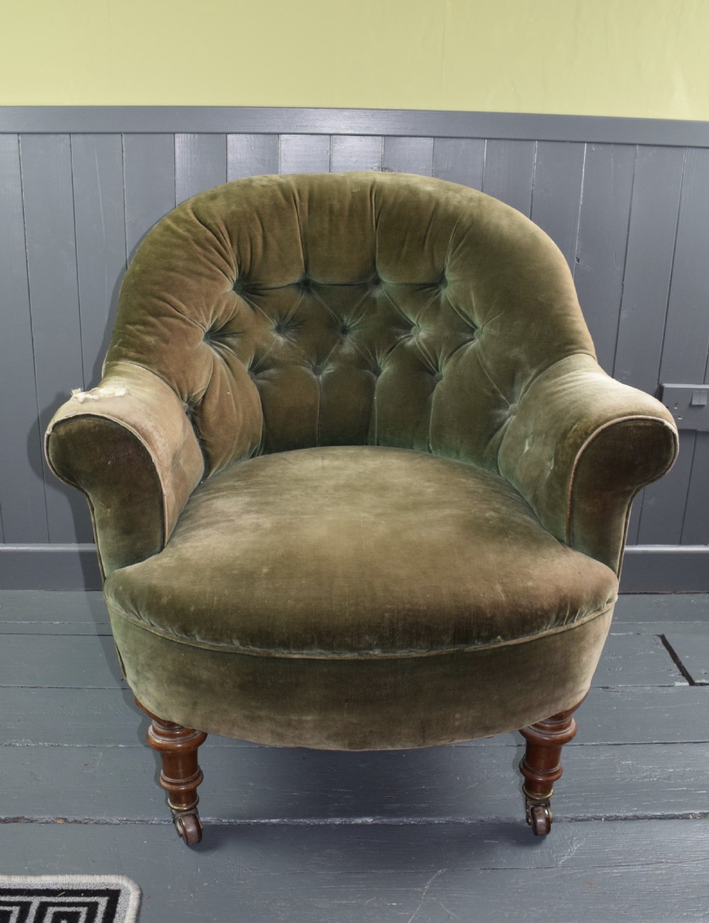 Antique Victorian Button Back Armchair for recovering
 View III
